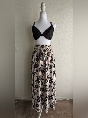Women's Beige Floral Maxi Skirt with Tie Waist-New with tags